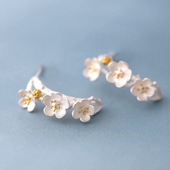 NEW 925 Sterling Silver Flower Climber Earrings - Picture 5 of 8